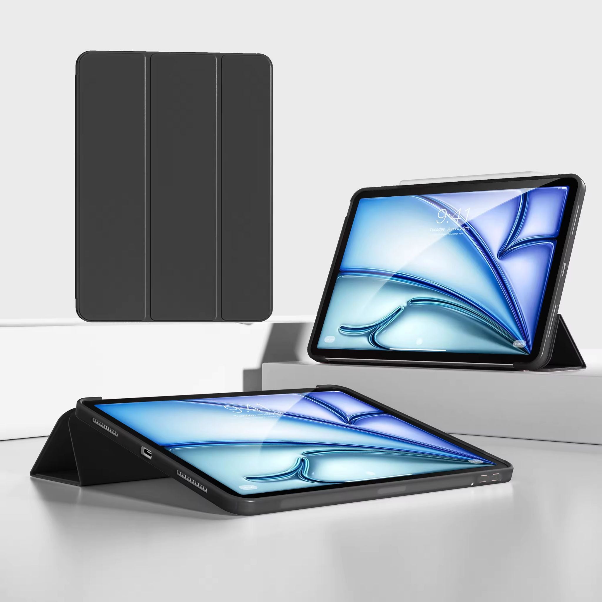 PU-læder flip-cover til iPad Air 13 2024 M2 med blød TPU-bagside og smart standfunktion til beskyttelse mod stød og ridser
