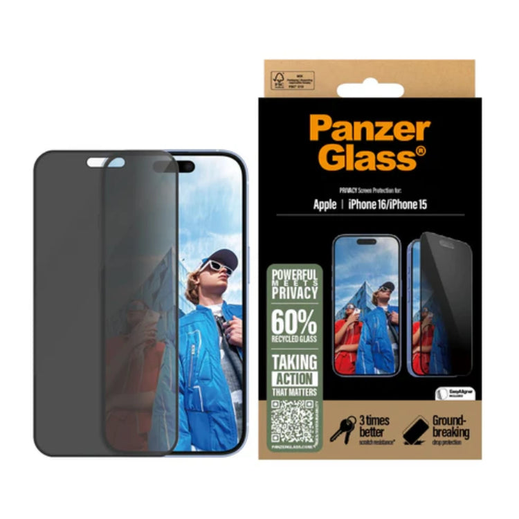 PanzerGlass Privacy Screen Protector Apple iPhone 16, 15 | Ultra-Wide Fit