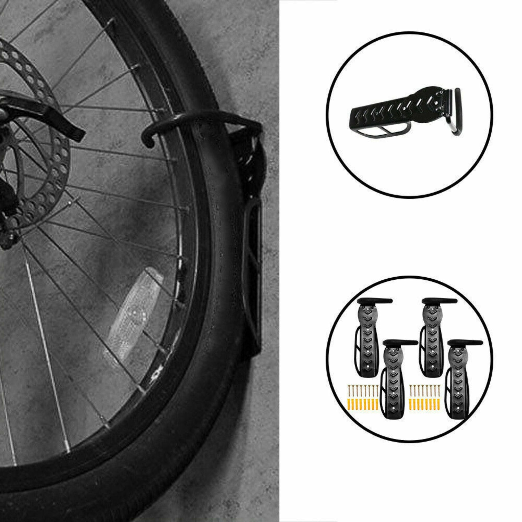 Vægmonteret cykelholder i jern installeret på væggen i en garage for at frigøre gulvplads