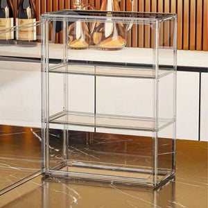 Gennemsigtig foldbar figurboks i PET plastik til stabelbar opbevaring og display af figurer og samleobjekter