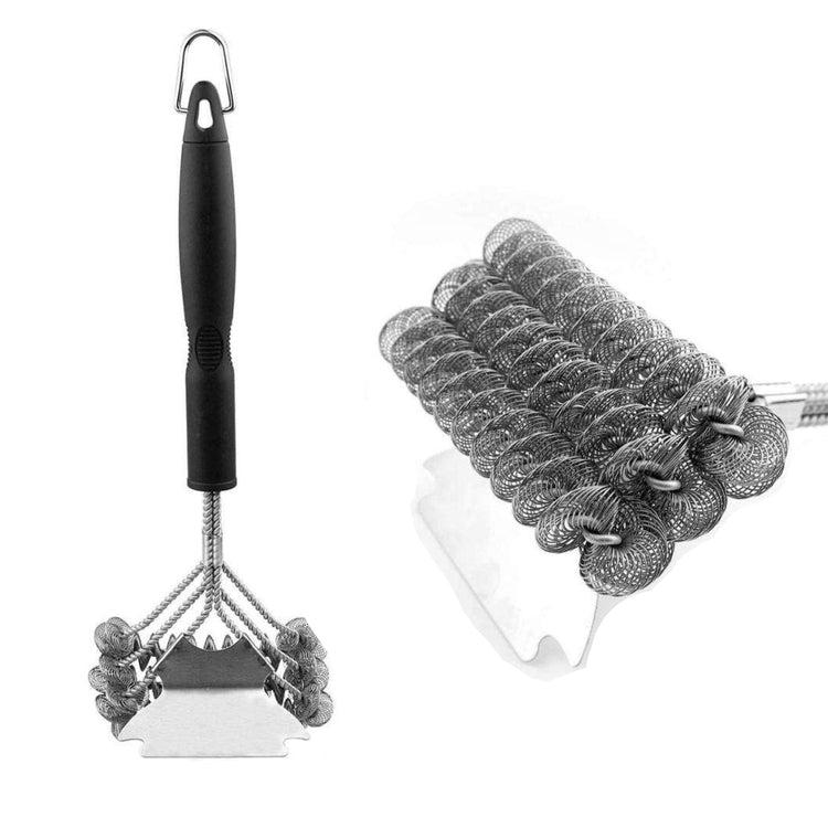grillbørste i rustfrit stål med integreret metalskraber til effektiv rengøring af grillriste