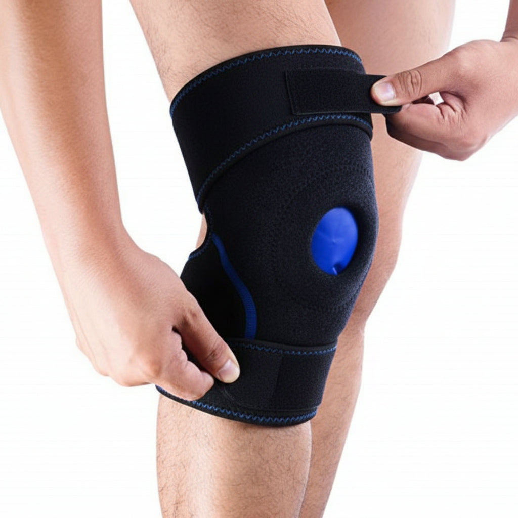Køb en støttende knæbandage med indbygget kulde- og varmeterapi til effektiv smertelindring.