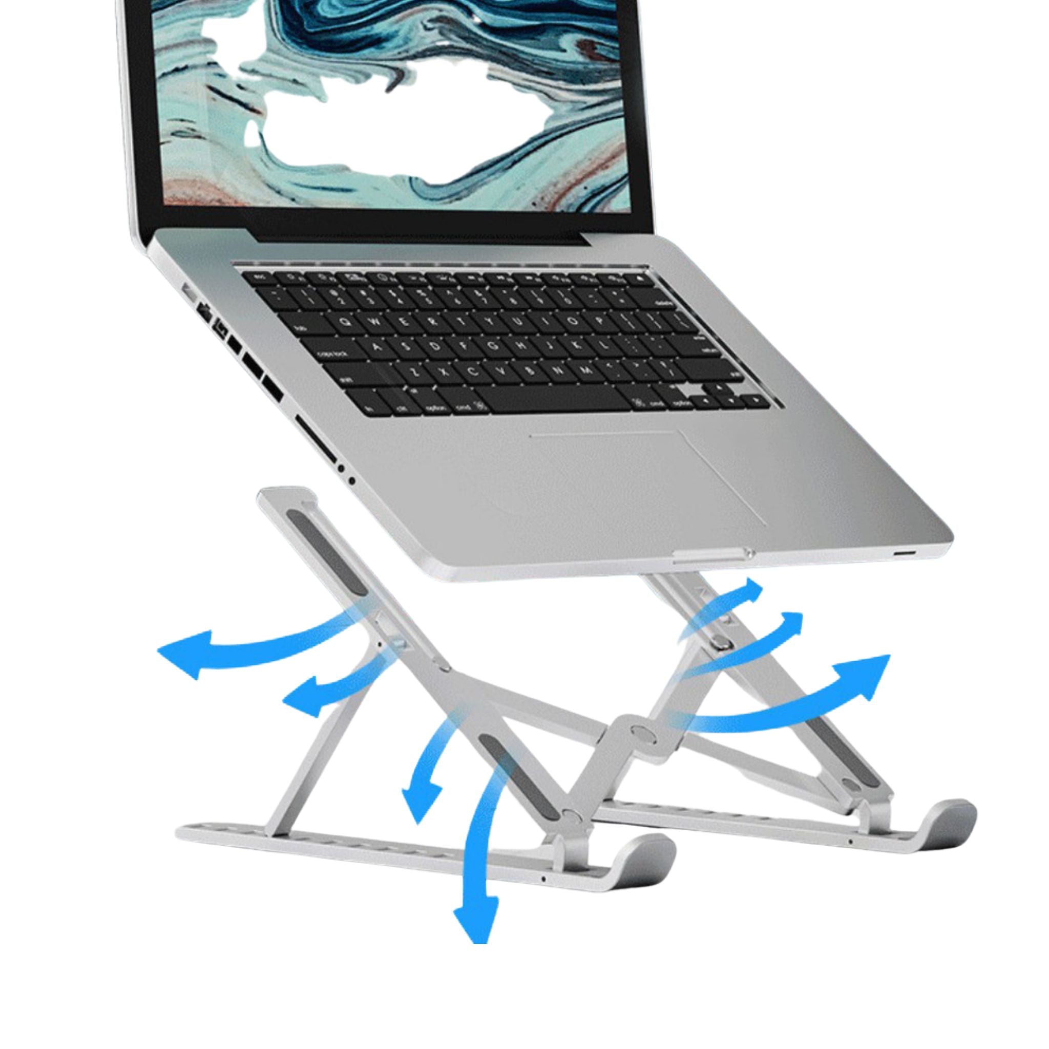Bestil en kompakt og foldbar notebook stander i letvægtsmateriale online til farten.