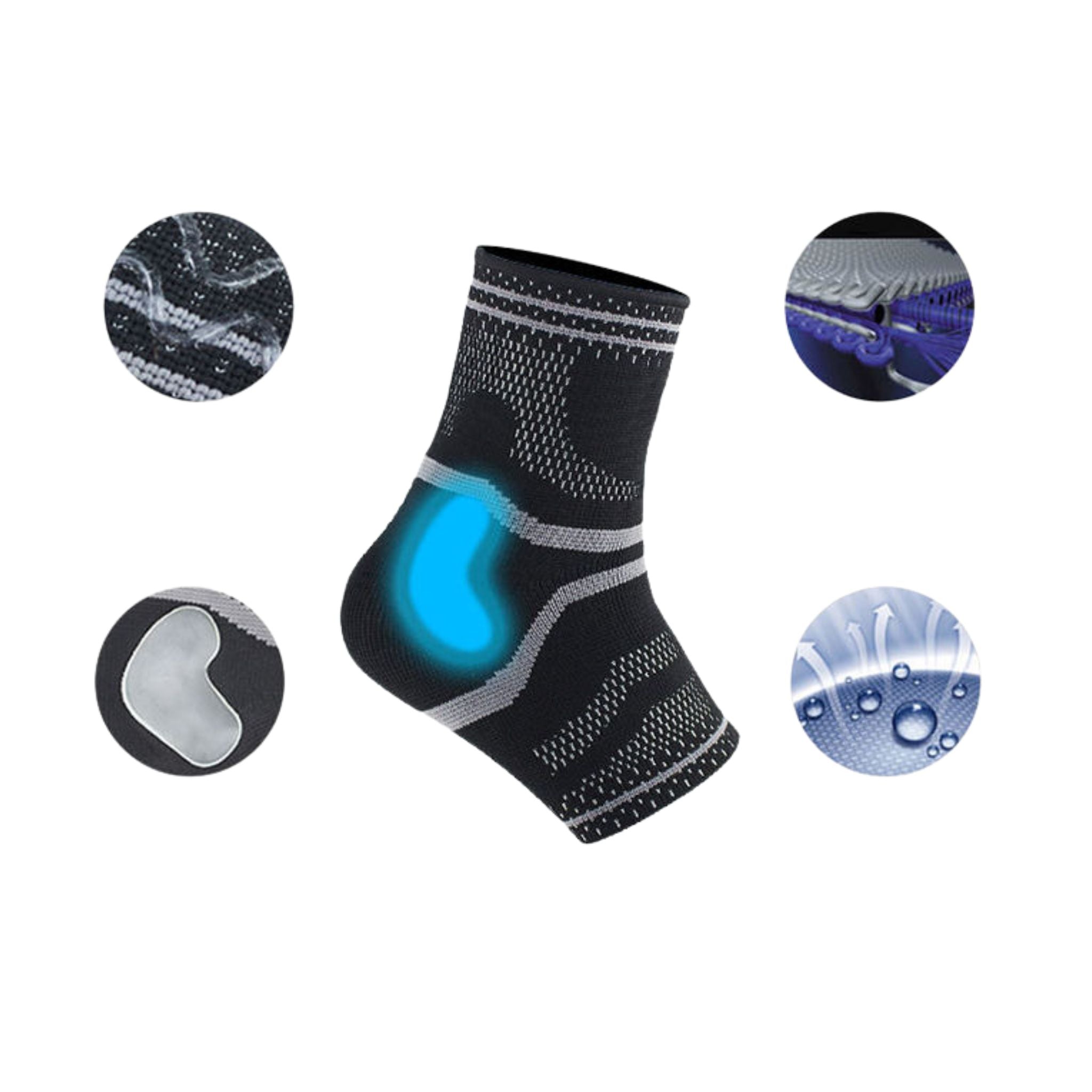 Sort kompressions fod- og ankelsleeve med gel pad til hæl og fodsmerte støtte og sport brug