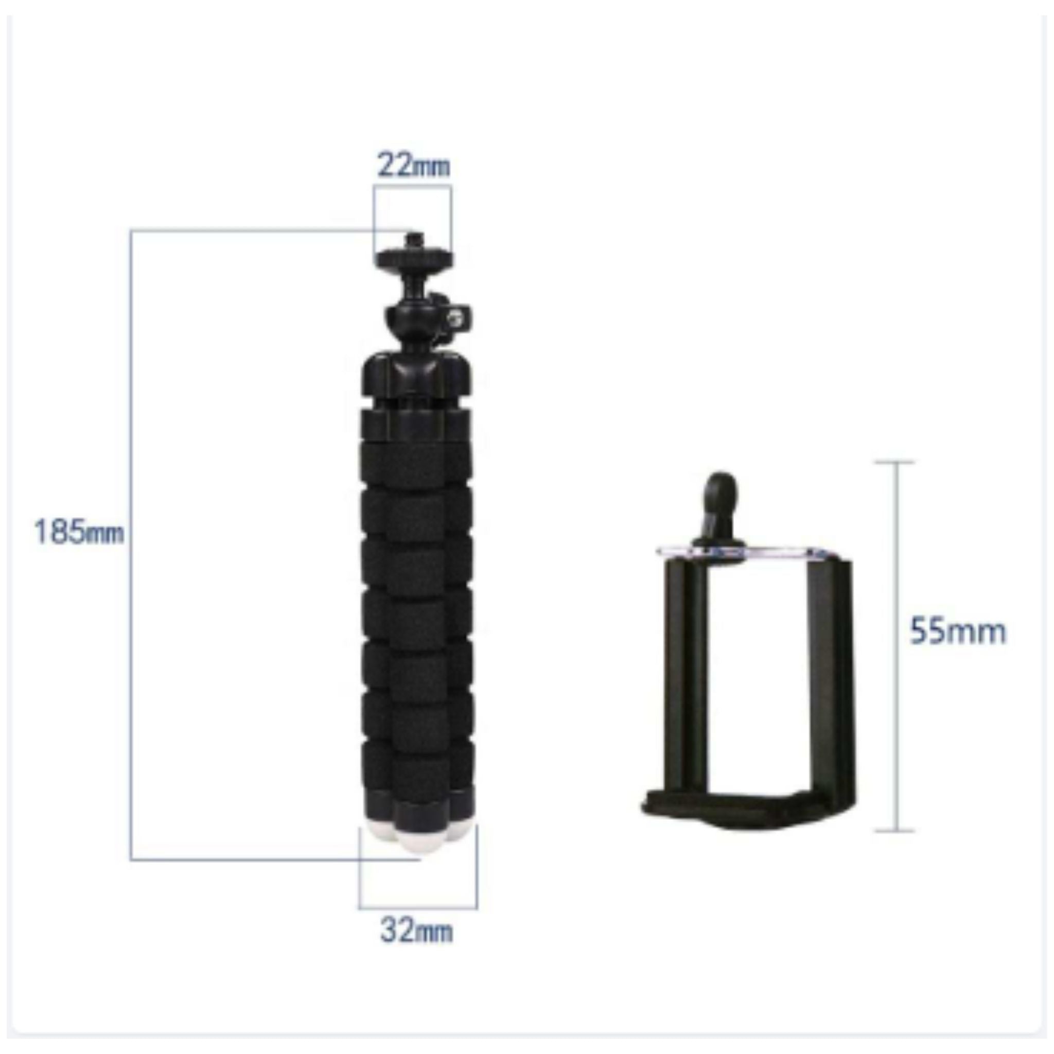 Fleksibelt mini octopus tripod til mobil og kamera i ABS materiale med twist lock, kompakt 18.5 cm stativ til bord og rejsebrug